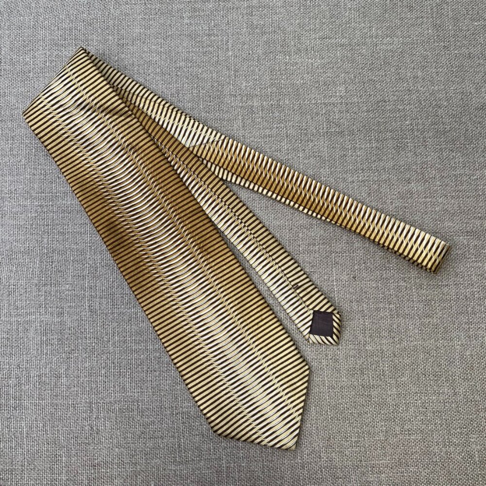 Laurant Benon Tie Men Silk Woven Stripe 58.25x4 Jacquard Gold Work Paris Core No